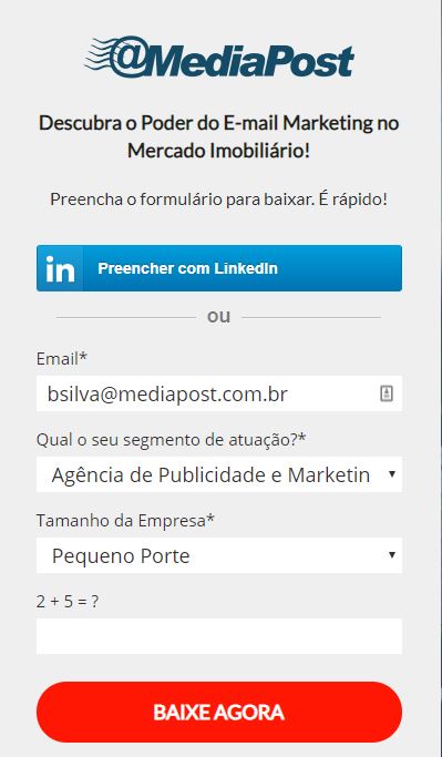 Formulário de cadastro para captação de leads Formulário de cadastro para captação de leads