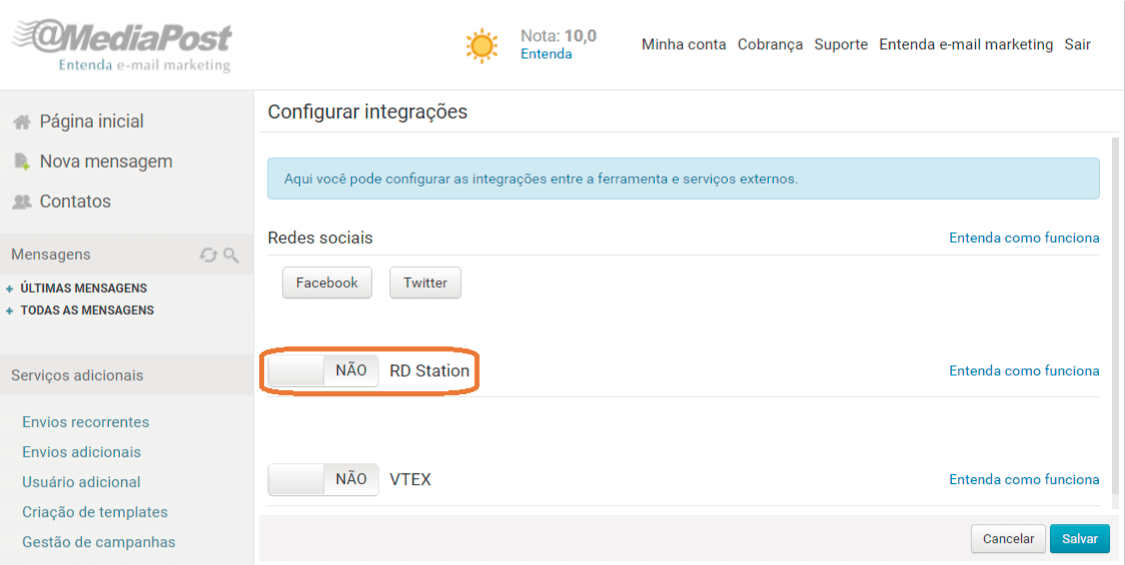 Integre sua conta Mediapost e RD Station